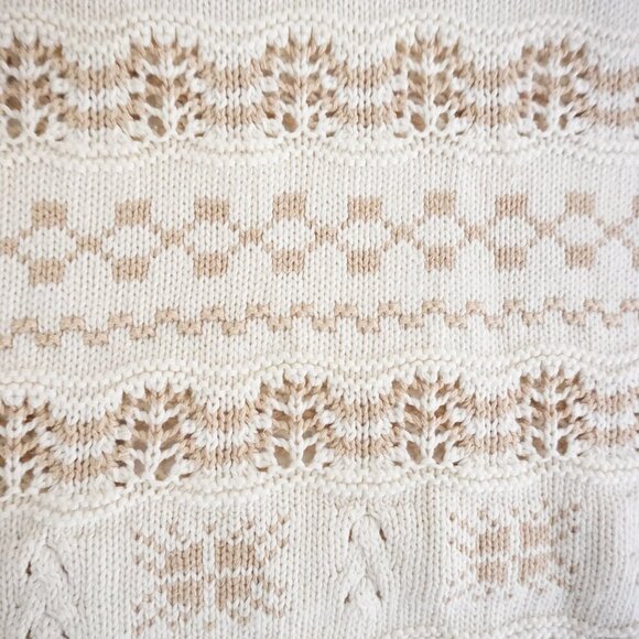 Vintage Liz Sport Cream Tan Knit Grandmacore 100% Cotton Crewneck Sweater M - Picture 9 of 10